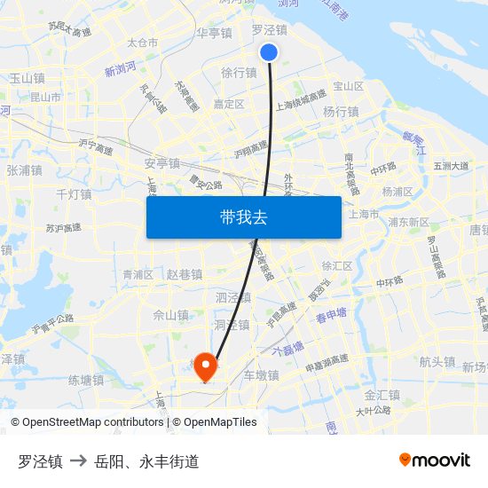 罗泾镇 to 岳阳、永丰街道 map