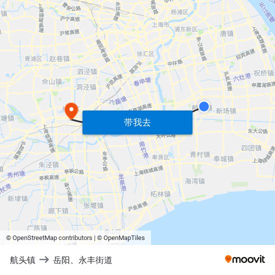 航头镇 to 岳阳、永丰街道 map