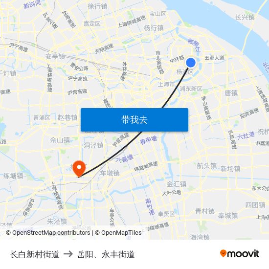 长白新村街道 to 岳阳、永丰街道 map