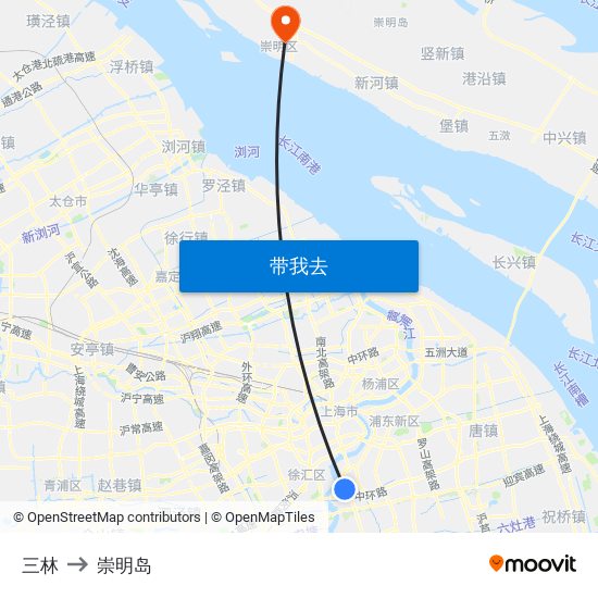 三林 to 崇明岛 map