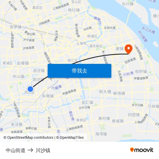 中山街道 to 川沙镇 map