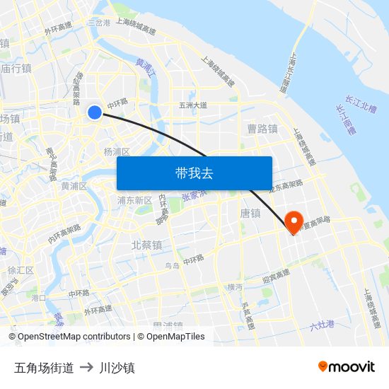 五角场街道 to 川沙镇 map
