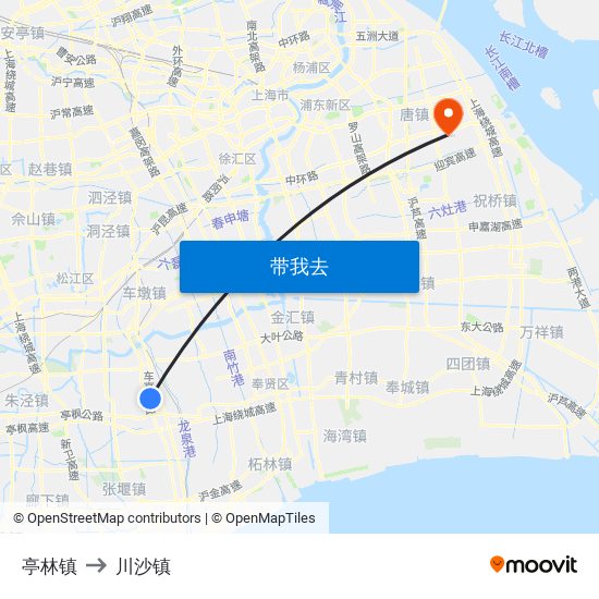 亭林镇 to 川沙镇 map