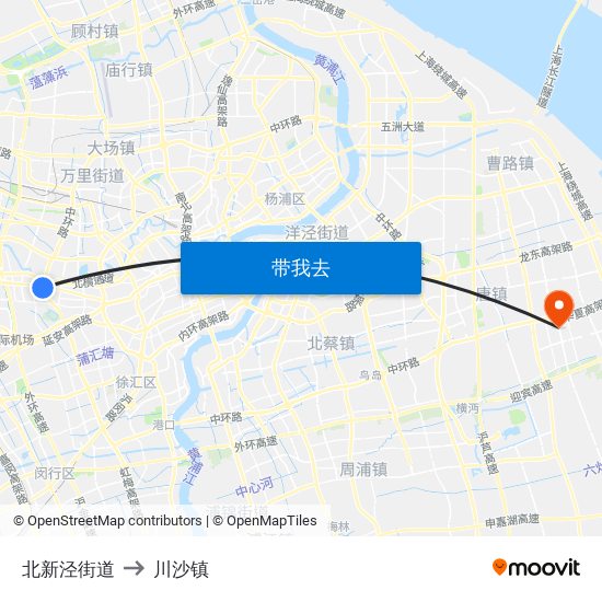 北新泾街道 to 川沙镇 map