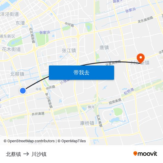 北蔡镇 to 川沙镇 map
