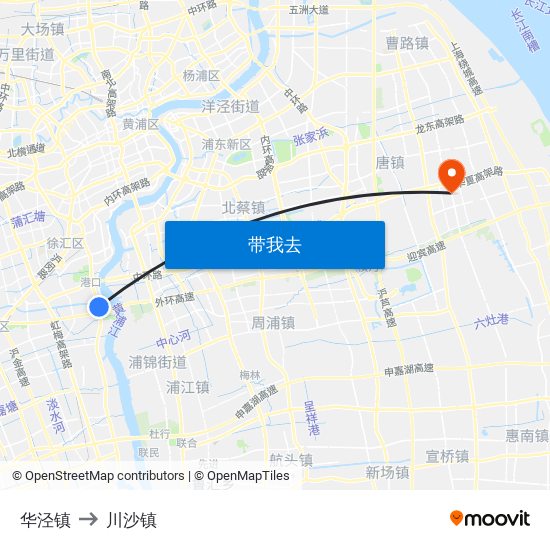 华泾镇 to 川沙镇 map