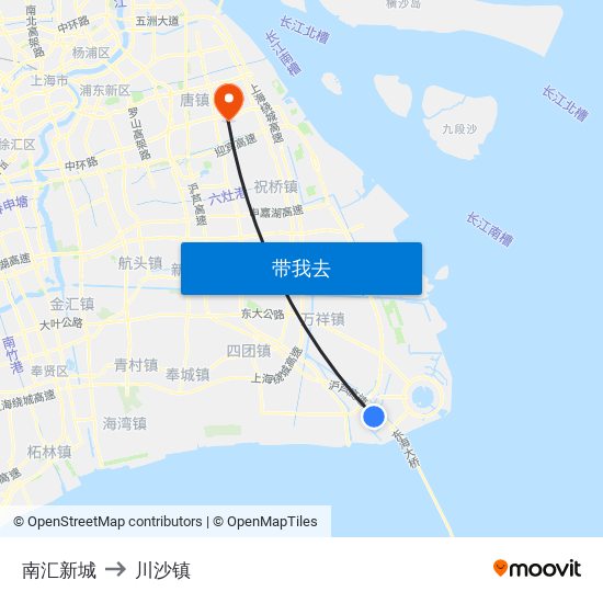 南汇新城 to 川沙镇 map