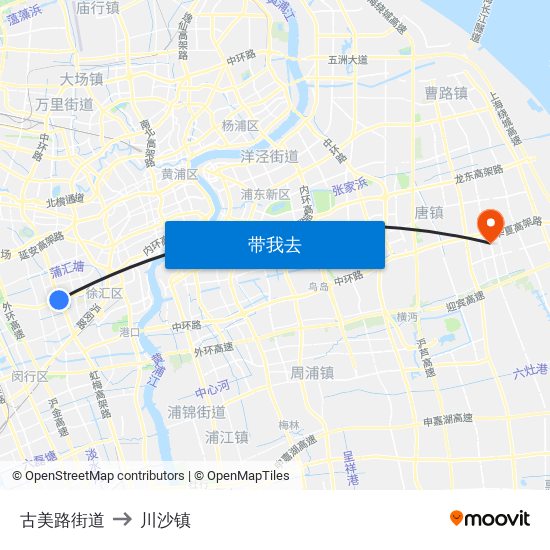 古美路街道 to 川沙镇 map