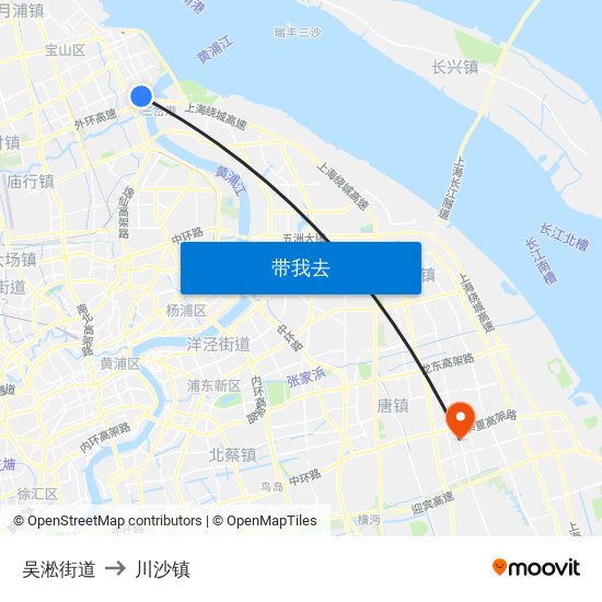 吴淞街道 to 川沙镇 map