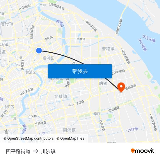 四平路街道 to 川沙镇 map