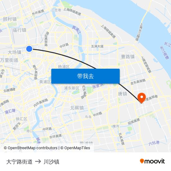 大宁路街道 to 川沙镇 map
