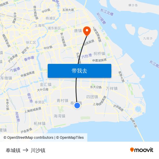 奉城镇 to 川沙镇 map