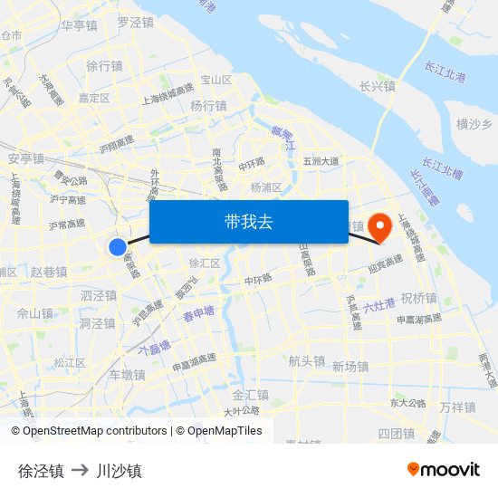 徐泾镇 to 川沙镇 map