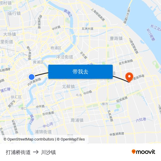 打浦桥街道 to 川沙镇 map