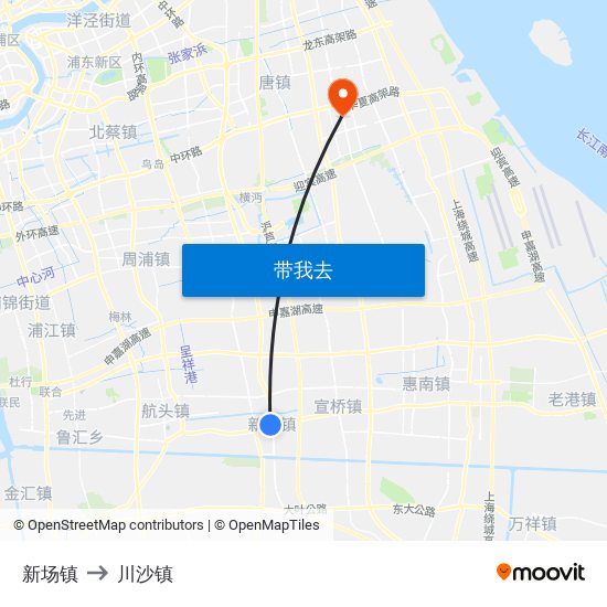 新场镇 to 川沙镇 map