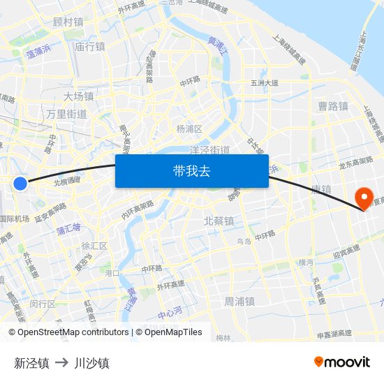 新泾镇 to 川沙镇 map
