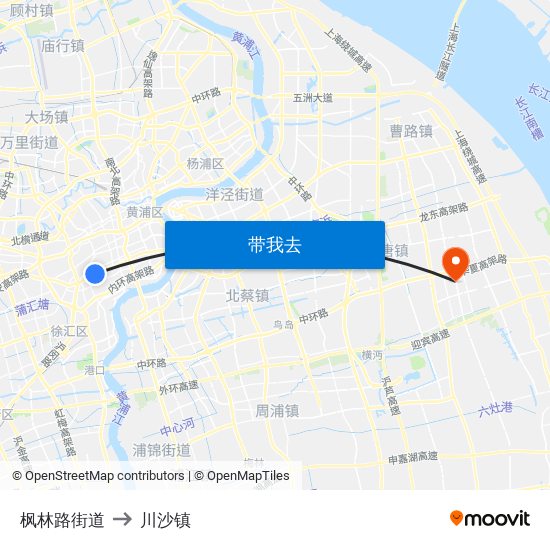 枫林路街道 to 川沙镇 map