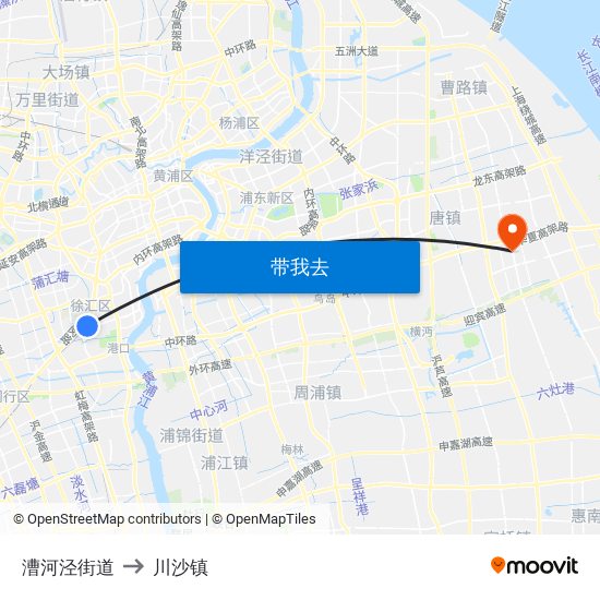 漕河泾街道 to 川沙镇 map