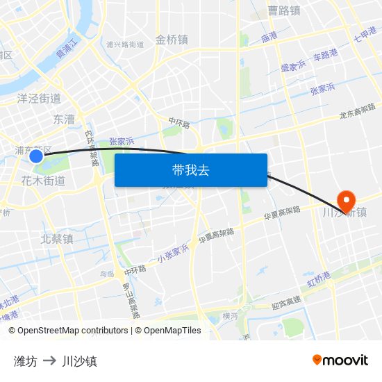 潍坊 to 川沙镇 map