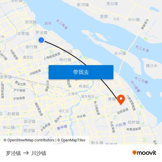 罗泾镇 to 川沙镇 map