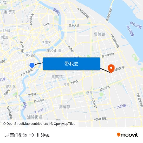 老西门街道 to 川沙镇 map