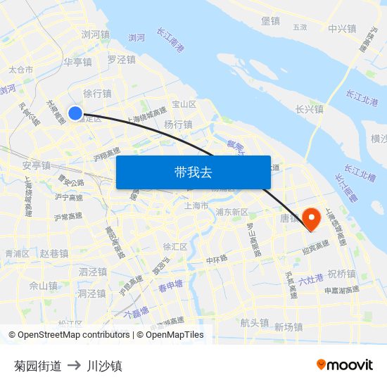 菊园街道 to 川沙镇 map