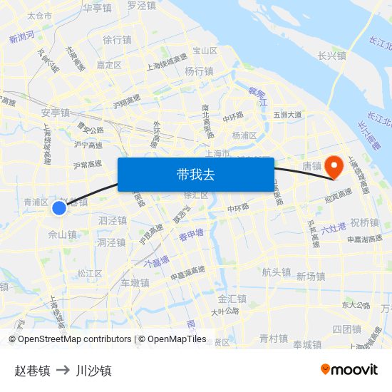 赵巷镇 to 川沙镇 map