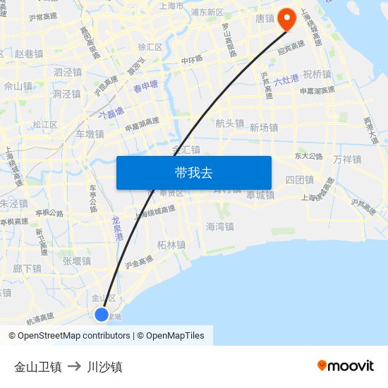 金山卫镇 to 川沙镇 map