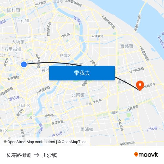 长寿路街道 to 川沙镇 map