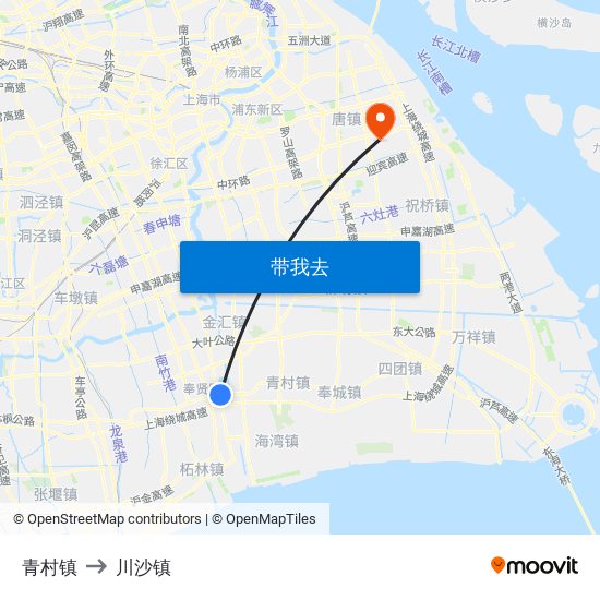 青村镇 to 川沙镇 map