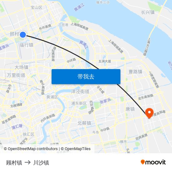 顾村镇 to 川沙镇 map