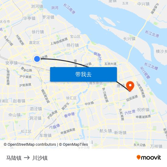 马陆镇 to 川沙镇 map