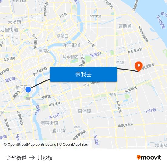 龙华街道 to 川沙镇 map