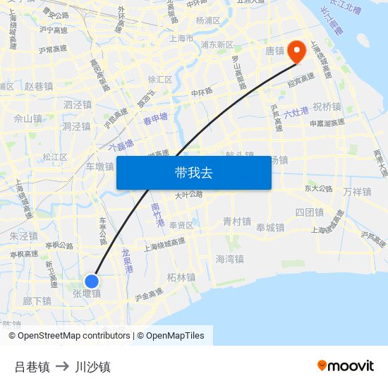 吕巷镇 to 川沙镇 map