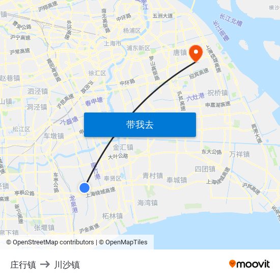 庄行镇 to 川沙镇 map