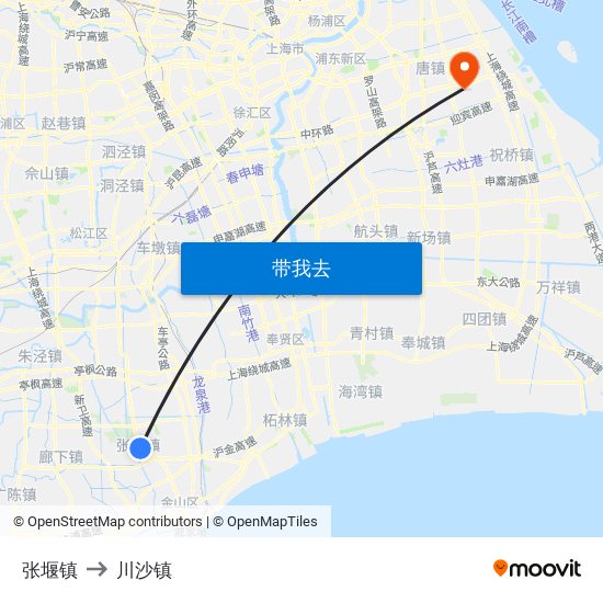 张堰镇 to 川沙镇 map