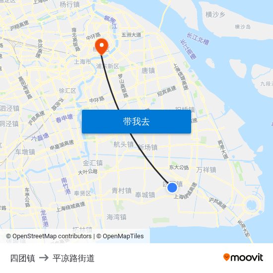 四团镇 to 平凉路街道 map