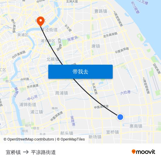 宣桥镇 to 平凉路街道 map