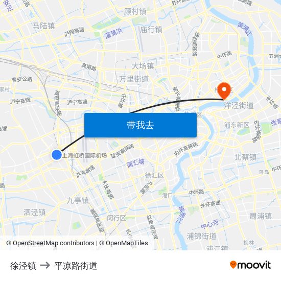 徐泾镇 to 平凉路街道 map
