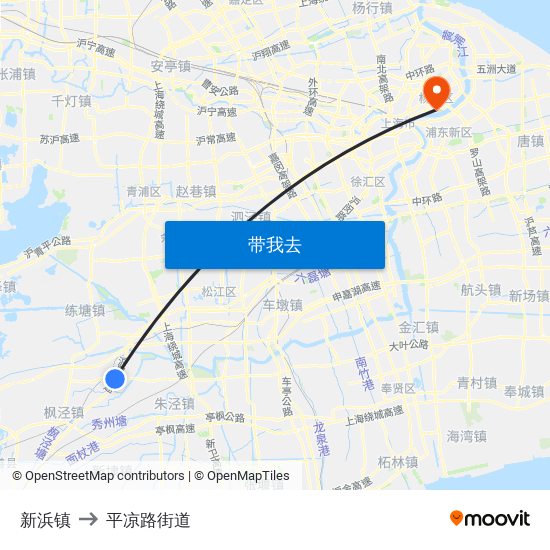 新浜镇 to 平凉路街道 map