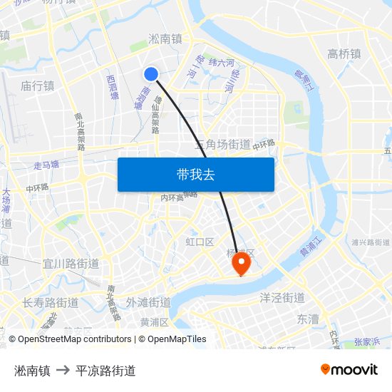 淞南镇 to 平凉路街道 map