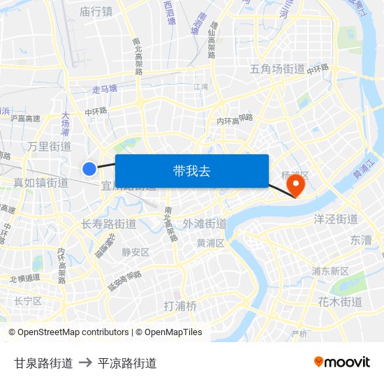 甘泉路街道 to 平凉路街道 map