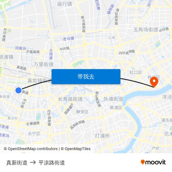 真新街道 to 平凉路街道 map