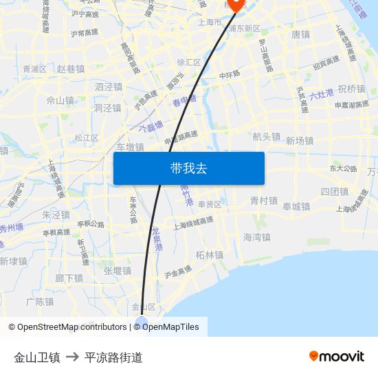 金山卫镇 to 平凉路街道 map