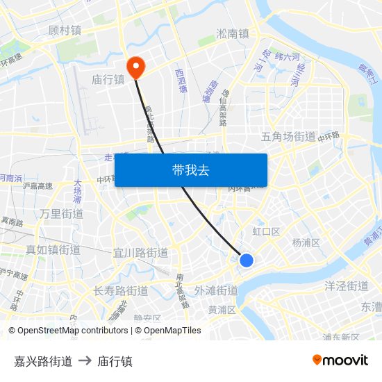 嘉兴路街道 to 庙行镇 map