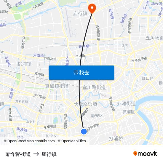 新华路街道 to 庙行镇 map