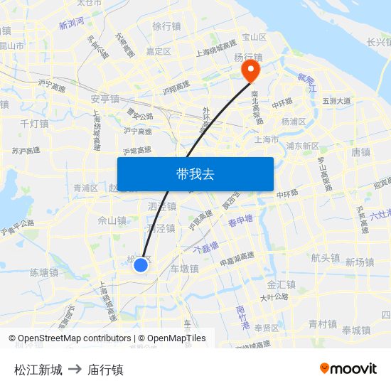 松江新城 to 庙行镇 map