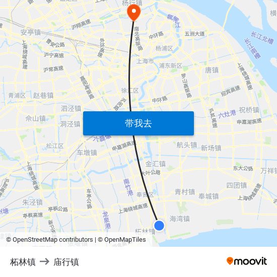 柘林镇 to 庙行镇 map