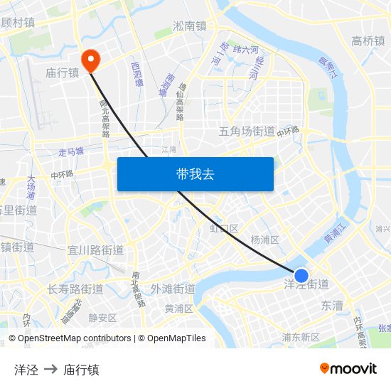 洋泾 to 庙行镇 map