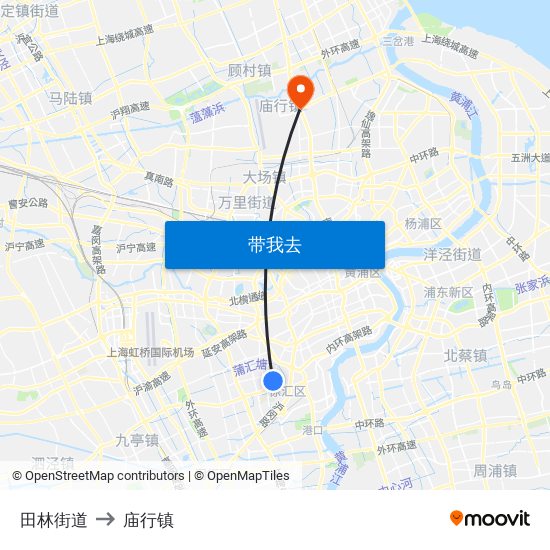 田林街道 to 庙行镇 map